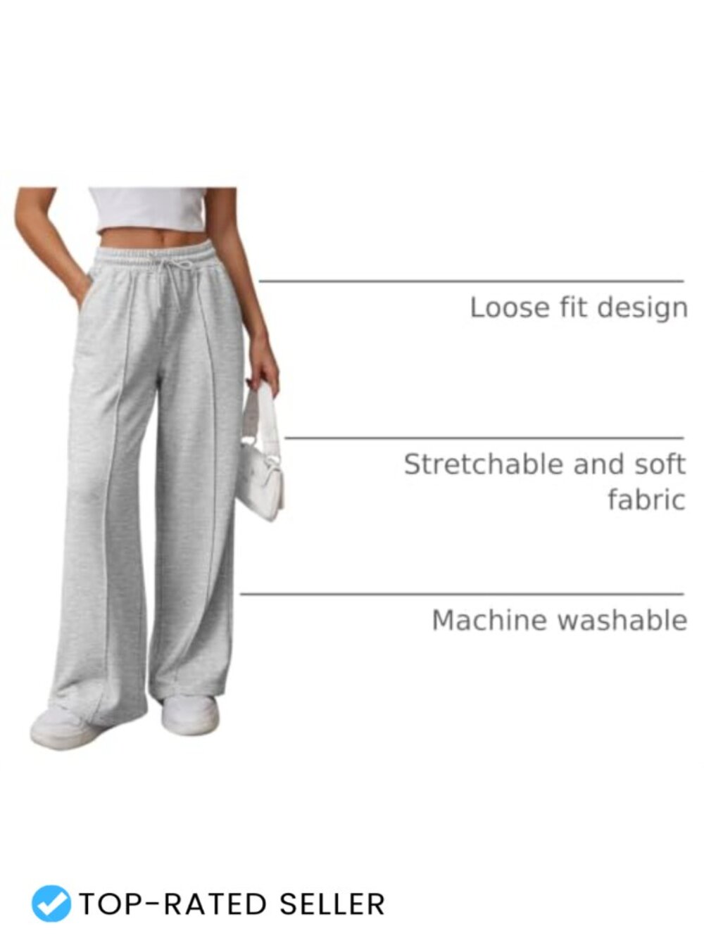 High Waisted Wide Leg Sweatpants Baggy Joggers with Pockets Lounge Travel Yoga - Picture 3 of 6